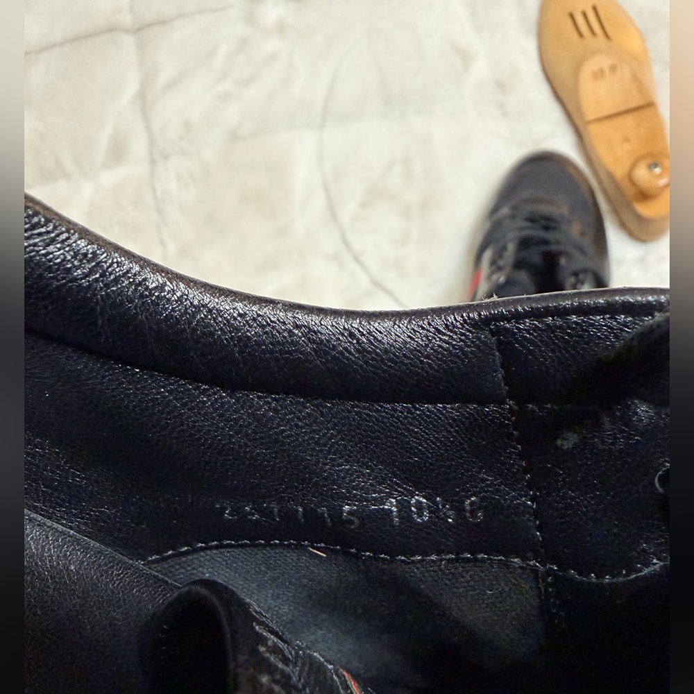 Gucci Ace Black Leather Canvas Signature Red Stripe Low Tennis Sneakers 10.5 - Picture 12 of 16
